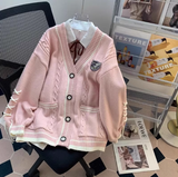 Ndyad Pink V-Neck Cardigan Sweater HZ1024