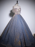 Ndyad A-line off-shoulder tulle sequined long prom dress, purple evening dress HZ1024