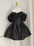 Ndyad A-line off-the-shoulder tulle satin short prom dress, pink homecoming dress HZ1024