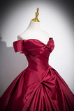 Ndyad A-line off-the-shoulder satin long prom dress, burgundy formal dress HZ1024