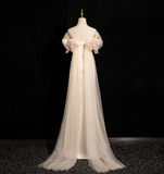 Ndyad A-line off-the-shoulder satin tulle long prom dress, off-white formal dress HZ1024