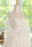 Ndyad A-line off-the-shoulder tulle lace short prom dress, white homecoming dress HZ1024