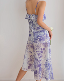 Ndyad retro ruffle hem purple floral suspender dress HZ1024
