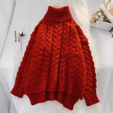 Ndyad loose lazy style high collar twist pullover sweater HZ1024