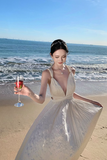 Ndyad A-line halterneck long dress, backless beach dress HZ1024