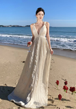 Ndyad A-line halterneck long dress, backless beach dress HZ1024