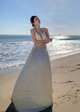 Ndyad A-line halterneck long dress, backless beach dress HZ1024