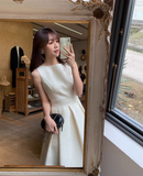 Ndyad style dress light mature style umbrella skirt French style high waist white dress for women HZ1024