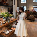 Ndyad style dress light mature style umbrella skirt French style high waist white dress for women HZ1024