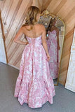 Ndyad A-Line Sweetheart Floral Printed Long Prom Dresses HZ1024