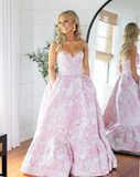 Ndyad A-Line Sweetheart Floral Printed Long Prom Dresses HZ1024