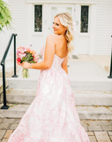 Ndyad A-Line Sweetheart Floral Printed Long Prom Dresses HZ1024