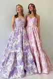 Ndyad A-Line Sweetheart Floral Printed Long Prom Dresses HZ1024