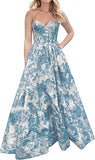 Ndyad A-Line Sweetheart Floral Printed Long Prom Dresses HZ1024