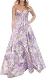 Ndyad A-Line Sweetheart Floral Printed Long Prom Dresses HZ1024