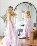 Ndyad A-Line Sweetheart Floral Printed Long Prom Dresses HZ1024