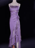 Ndyad Spaghetti Straps Chiffon Satin Ruffled Prom Dresses Fairytale Party Dresses HZ1024