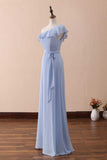 Ndyad A-Line One-Shoulder Ruffled Chiffon Long Bridesmaid Dress Prom Dress HZ1024