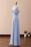 Ndyad A-Line One-Shoulder Ruffled Chiffon Long Bridesmaid Dress Prom Dress HZ1024