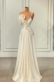 Ndyad A-line One Shoulder White Satin Evening Prom Dress with Ruffles HZ1024