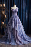 Ndyad A-line One Shoulder Chiffon Long Prom Dresses,Sweetheart Applique Evening Gown HZ1024