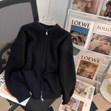 Ndyad style double-head zipper soft waxy sweater jacket loose casual outer wear knitted cardigan HZ1024
