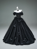 Ndyad A-line Off-the-Shoulder Tulle 3D Applique Long Prom Dress,Adult Ceremony Graduation Prom Dress HZ1024