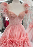 Ndyad A-Line Off the Shoulder Lace Tulle Long Prom Dress, Sweet 16 Dress HZ1024