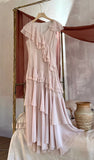 Ndyad V-Neck Chiffon Pleated Sleeveless Back Zippered Long Prom Dress Beautiful Party Dress HZ1024