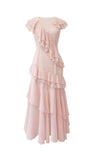 Ndyad V-Neck Chiffon Pleated Sleeveless Back Zippered Long Prom Dress Beautiful Party Dress HZ1024