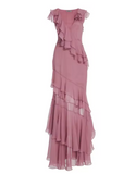Ndyad V-Neck Chiffon Pleated Sleeveless Back Zippered Long Prom Dress Beautiful Party Dress HZ1024