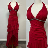 Ndyad A-line Halter V Neck Chiffon Backless Prom Dress,Bridesmaid Dress With Ankle Length HZ1024