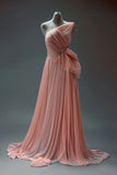 Ndyad A-line One Shoulder Chiffon Long Prom Dress Simple Bridalmaid Dress HZ1024