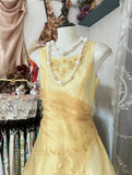 Ndyad Yellow A-Line Boat Neck Tulle Long Prom Dress Simple Embroidery Applique Evening Dress HZ1024