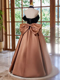 Ndyad Off Shouder Satin Brown Long Prom Dress, Brown Long Formal Dress HZ1024