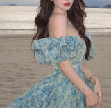 Ndyad A-Line off-shoulder organza print Long Prom Dress Birthday Adult Ceremony Dress HZ1024