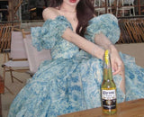 Ndyad A-Line off-shoulder organza print Long Prom Dress Birthday Adult Ceremony Dress HZ1024