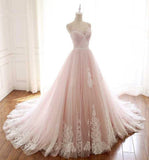 Ndyad A Line Spaghetti Strap Tulle Beaded Long Prom Dress Sweet Applique Wedding Dress HZ1024