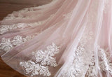 Ndyad A Line Spaghetti Strap Tulle Beaded Long Prom Dress Sweet Applique Wedding Dress HZ1024