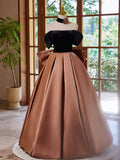 Ndyad Off Shouder Satin Brown Long Prom Dress, Brown Long Formal Dress HZ1024