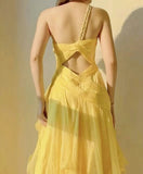 Ndyad A-Line One Shoulder Chiffon Long Prom Dress Sweet Layered Birthday Dress HZ1024