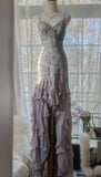 Ndyad Purple Spaghetti Strap Appliques Bodycon Open Back Evening Dresses Chiffon Sequin Long Prom Dresses HZ1024
