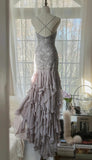Ndyad Purple Spaghetti Strap Appliques Bodycon Open Back Evening Dresses Chiffon Sequin Long Prom Dresses HZ1024