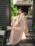 Ndyad style mesh ribbon tube top dress backless holiday maxi dress HZ1024