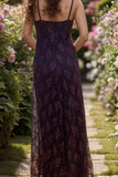 Ndyad Y2K Grape Sheath Party Dress 90s Spaghetti Straps Lace Evening Dress HZ1024