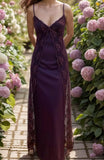 Ndyad Y2K Grape Sheath Party Dress 90s Spaghetti Straps Lace Evening Dress HZ1024