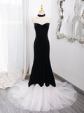 Ndyad Tulle Velvet Black Long Prom Dress, Mermaid Long Formal Dress HZ1024