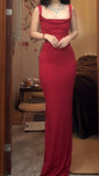 Ndyad Spaghetti Strap Satin Backless Long Bodycon Dress Ball Evening Dress HZ1024