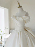 Ndyad Off Shoulder Satin Light Champagne Long Prom Dress, Light Champagne Formal Dress HZ1024