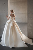 Ndyad Off Shoulder Satin Light Champagne Long Prom Dress, Light Champagne Formal Dress HZ1024